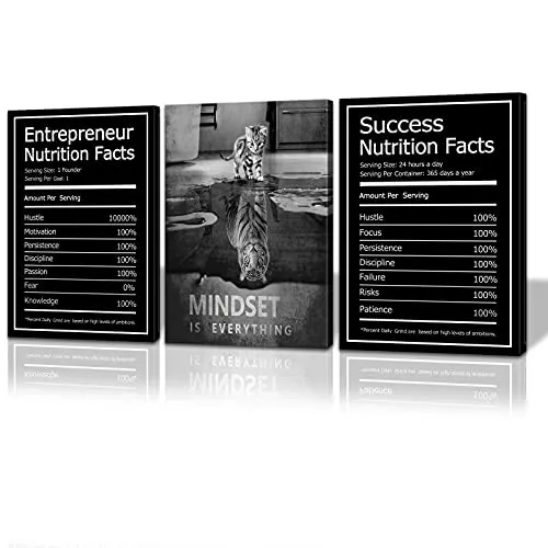 Mindset is everything Motivational Wall Art Canvas Prints Entrepreneur Bundle Set 3 Pieces Success Nutrition Facts (72" W x 36"H, Mindset)