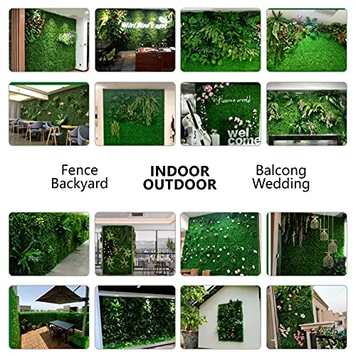 N&B NICE&BRAVO 12 Pieces 20 x 20 inch Grass Wall Artificial Boxwood Panel Privacy Hedge Screen UV Protected Outdoor Indoor Use Garden Fence Backyard Home Decor Pack of Dark Green