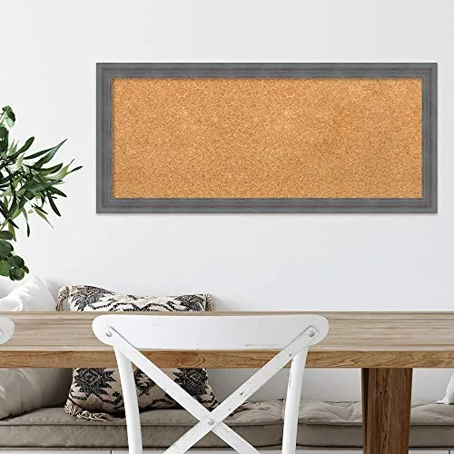 Natural Cork Board (32.25 x 14.25 in.), Dixie Blue Grey Rustic Wood Frame - Bulletin Board, Organization Board, Pin Board - Medium