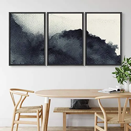 NWT Framed Wall Art Print Set Faded Black Watercolor Dots Abstract Shapes Illustrations Modern Art Bohemian Colorful Pastel for Living Room, Bedroom, Office - 24"x36"x3 Black