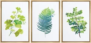 NWT Framed Wall Art Print Set Green Forest Leaf Variety Floral Plants Illustrations Modern Art Minimalist Closeup Colorful Cool for Living Room, Bedroom, Office - 24"x36"x3 Natural