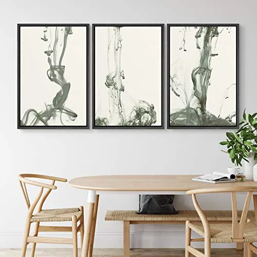 NWT Framed Wall Art Print Set Green Watercolor Smoke Variety Abstract Shapes Illustrations Modern Art Bohemian Colorful Pastel for Living Room, Bedroom, Office - 24"x36"x3 Black