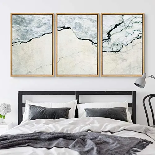 NWT Framed Wall Art Print Set Off-White Marble Granite Variety Abstract Shapes Illustrations Modern Art Bohemian Colorful Pastel for Living Room, Bedroom, Office - 24"x36"x3 Natural