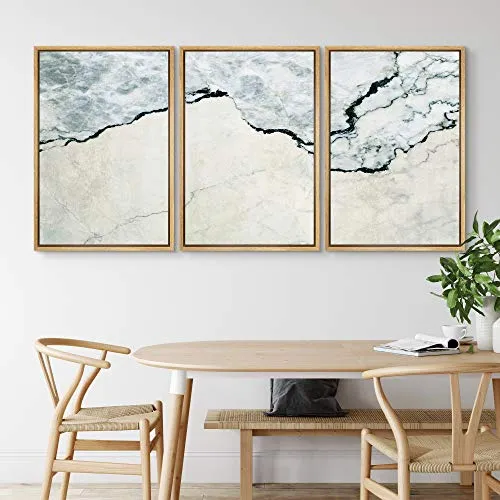 NWT Framed Wall Art Print Set Off-White Marble Granite Variety Abstract Shapes Illustrations Modern Art Bohemian Colorful Pastel for Living Room, Bedroom, Office - 24"x36"x3 Natural