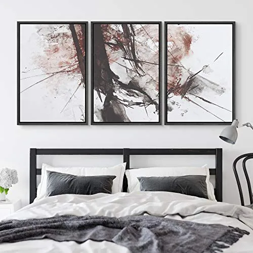 NWT Framed Wall Art Print Set Rusted Watercolor Explosion Abstract Shapes Illustrations Modern Art Bohemian Colorful Pastel for Living Room, Bedroom, Office - 24"x36"x3 Black