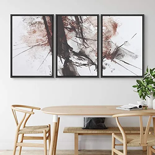 NWT Framed Wall Art Print Set Rusted Watercolor Explosion Abstract Shapes Illustrations Modern Art Bohemian Colorful Pastel for Living Room, Bedroom, Office - 24"x36"x3 Black