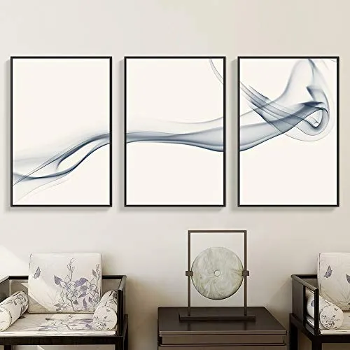 NWT Framed Wall Art Print Set Transparent Blue Flowing Smoke Abstract Shapes Illustrations Modern Art Bohemian Colorful Pastel for Living Room, Bedroom, Office - 24"x36"x3 Black