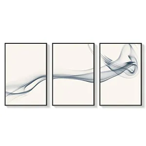 NWT Framed Wall Art Print Set Transparent Blue Flowing Smoke Abstract Shapes Illustrations Modern Art Bohemian Colorful Pastel for Living Room, Bedroom, Office - 24"x36"x3 Black