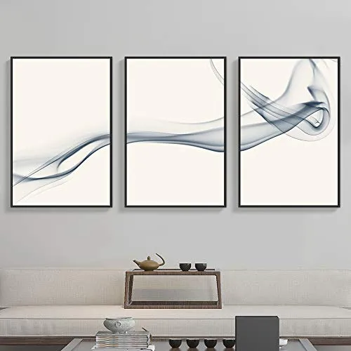 NWT Framed Wall Art Print Set Transparent Blue Flowing Smoke Abstract Shapes Illustrations Modern Art Bohemian Colorful Pastel for Living Room, Bedroom, Office - 24"x36"x3 Black