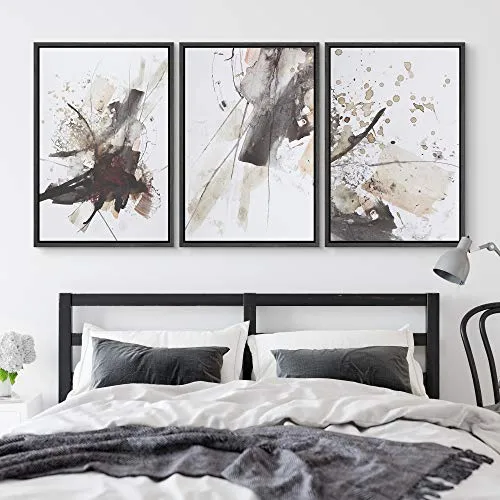 NWT Framed Wall Art Print Set Watercolor Explosion Variety Abstract Shapes Illustrations Modern Art Bohemian Colorful Pastel for Living Room, Bedroom, Office - 24"x36"x3 Black