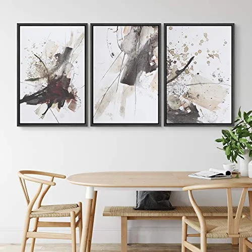 NWT Framed Wall Art Print Set Watercolor Explosion Variety Abstract Shapes Illustrations Modern Art Bohemian Colorful Pastel for Living Room, Bedroom, Office - 24"x36"x3 Black