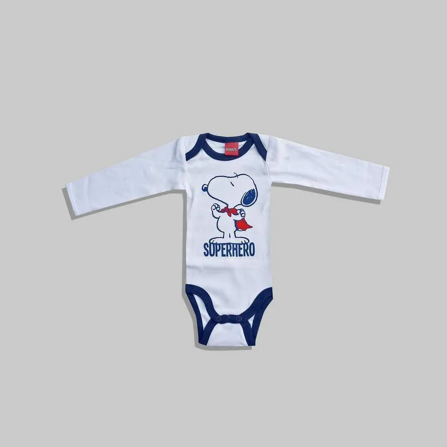 PEANUTS - Boys 'Blue & White' snoopy printed full sleeve Pack of two rompers PN160