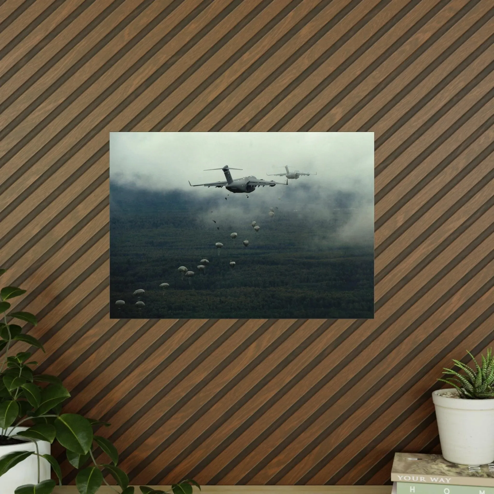 Poster For Man Cave Gift For him Modern Poster USA Military Wall Art For Dad - C17 Dropping Paratroopers