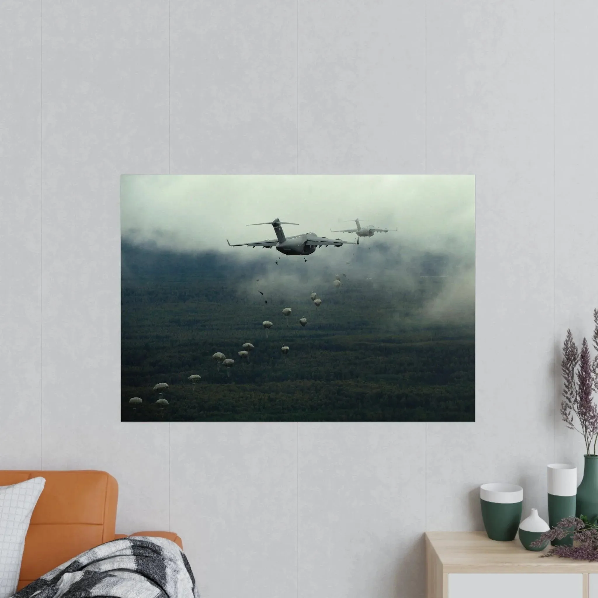 Poster For Man Cave Gift For him Modern Poster USA Military Wall Art For Dad - C17 Dropping Paratroopers