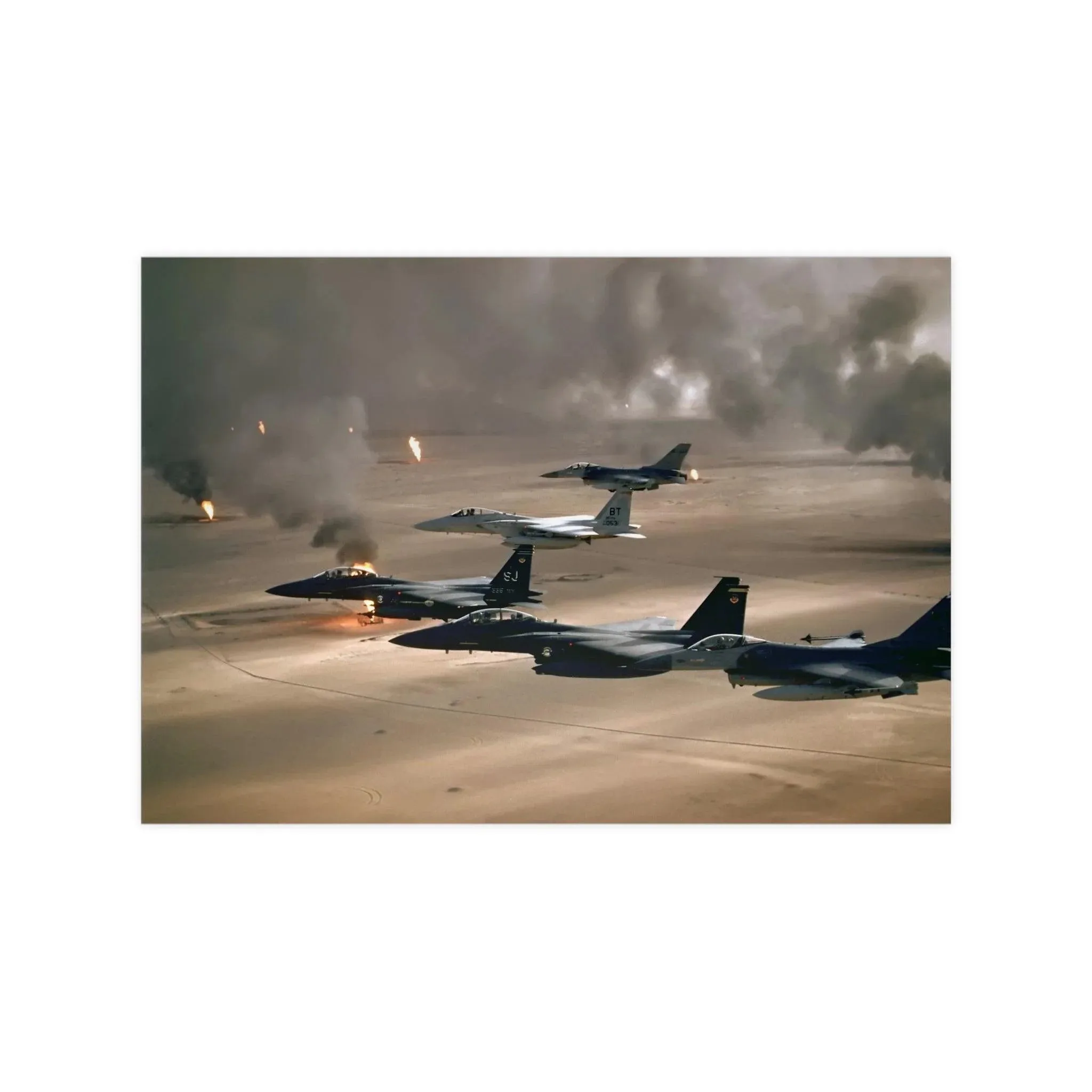 Poster For Man Cave Gift For him Modern Poster USA Military Wall Art For Dad - Fly over Kuwaiti oil fires