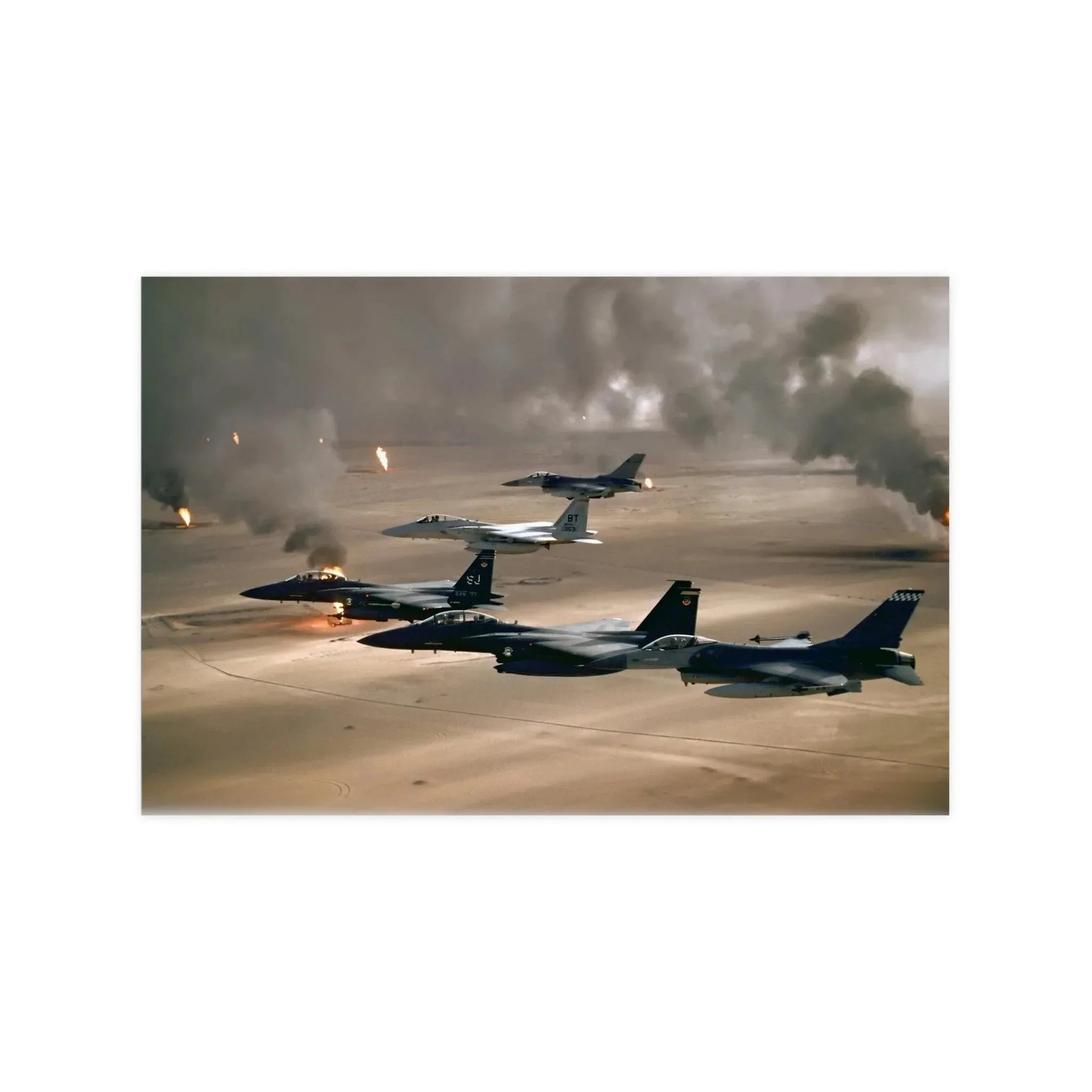 Poster For Man Cave Gift For him Modern Poster USA Military Wall Art For Dad - Fly over Kuwaiti oil fires