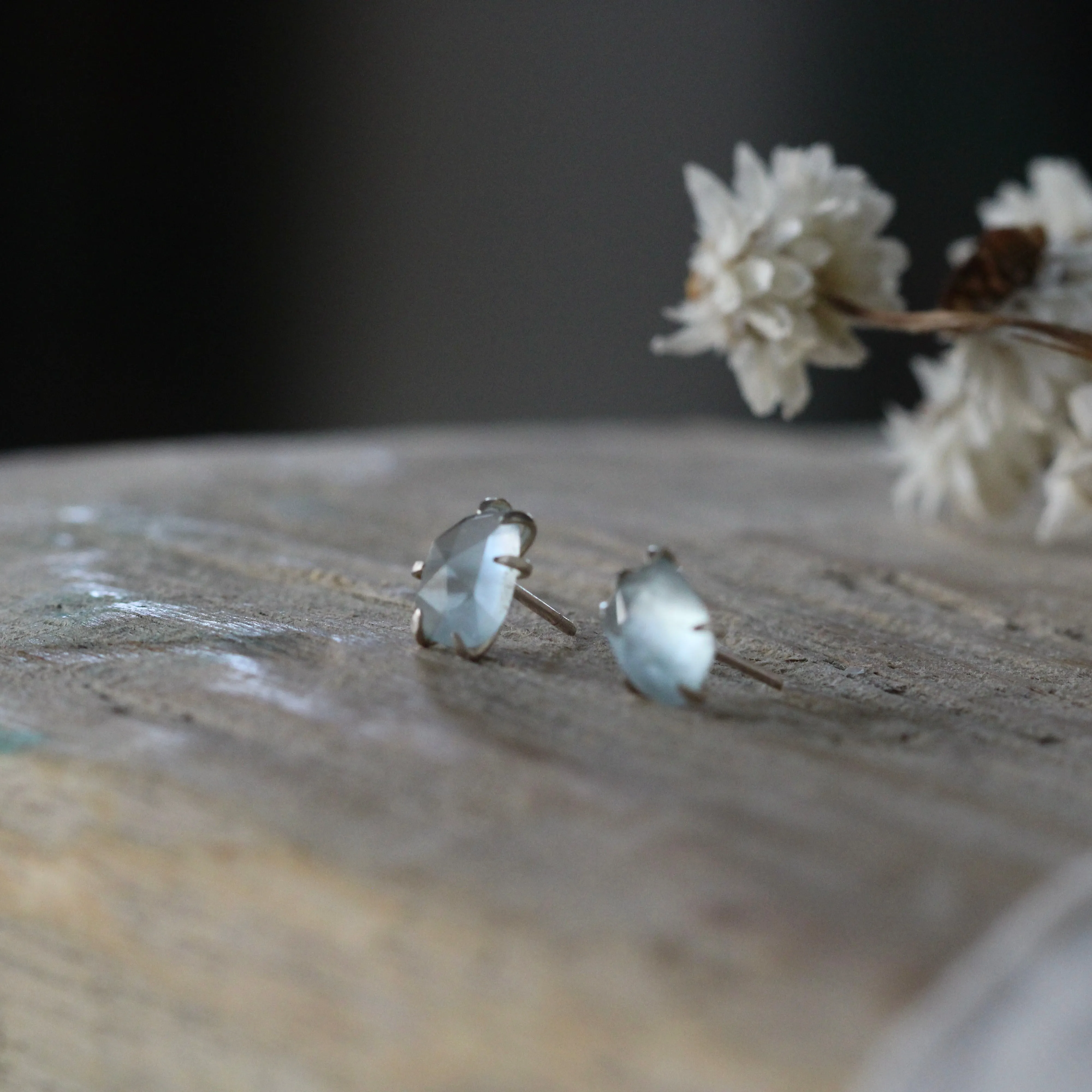 Prong set Aquamarine stud earrings sterling silver