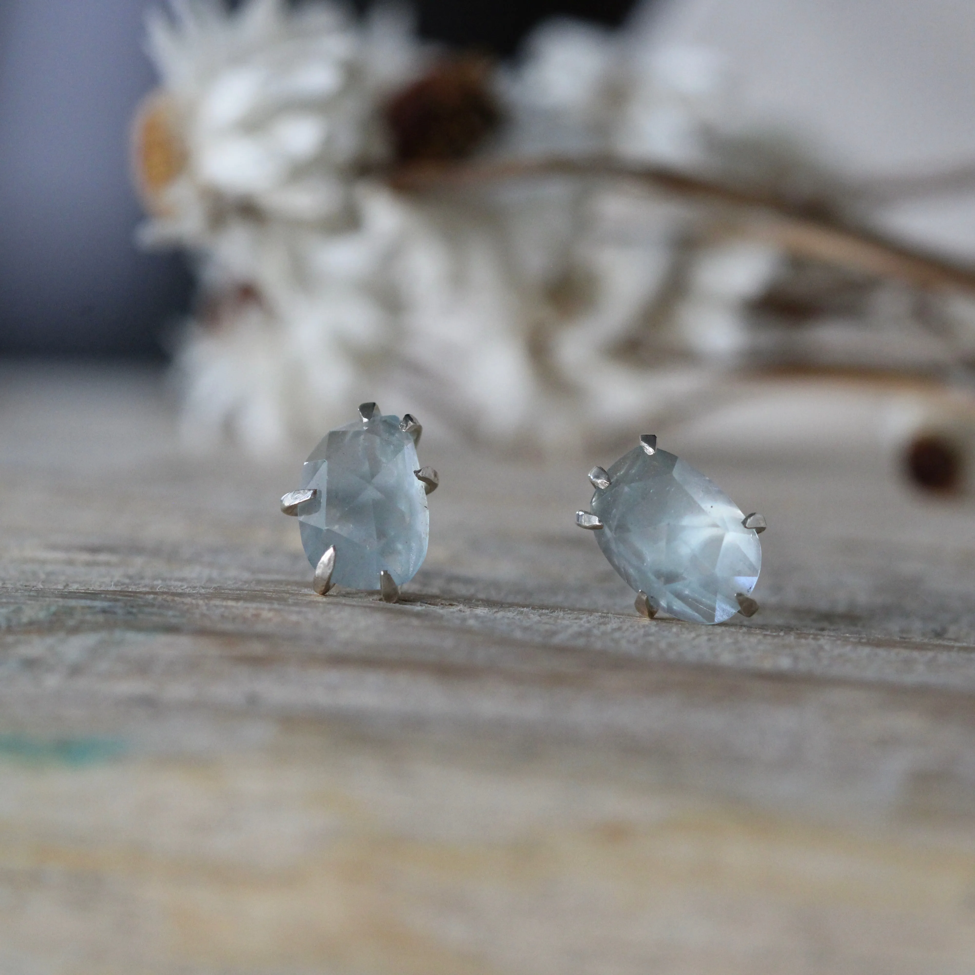 Prong set Aquamarine stud earrings sterling silver