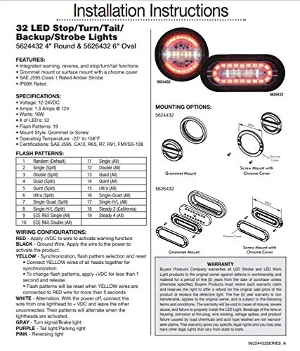 Qty. 2, Buyers Products 5626432-x2, Combination 6 INCH LED Stop/Turn/Tail, Backup, and Strobe Light for Tow Truck, Wrecker, Emergency Vehicle, Safety, Warning, Construction Truck