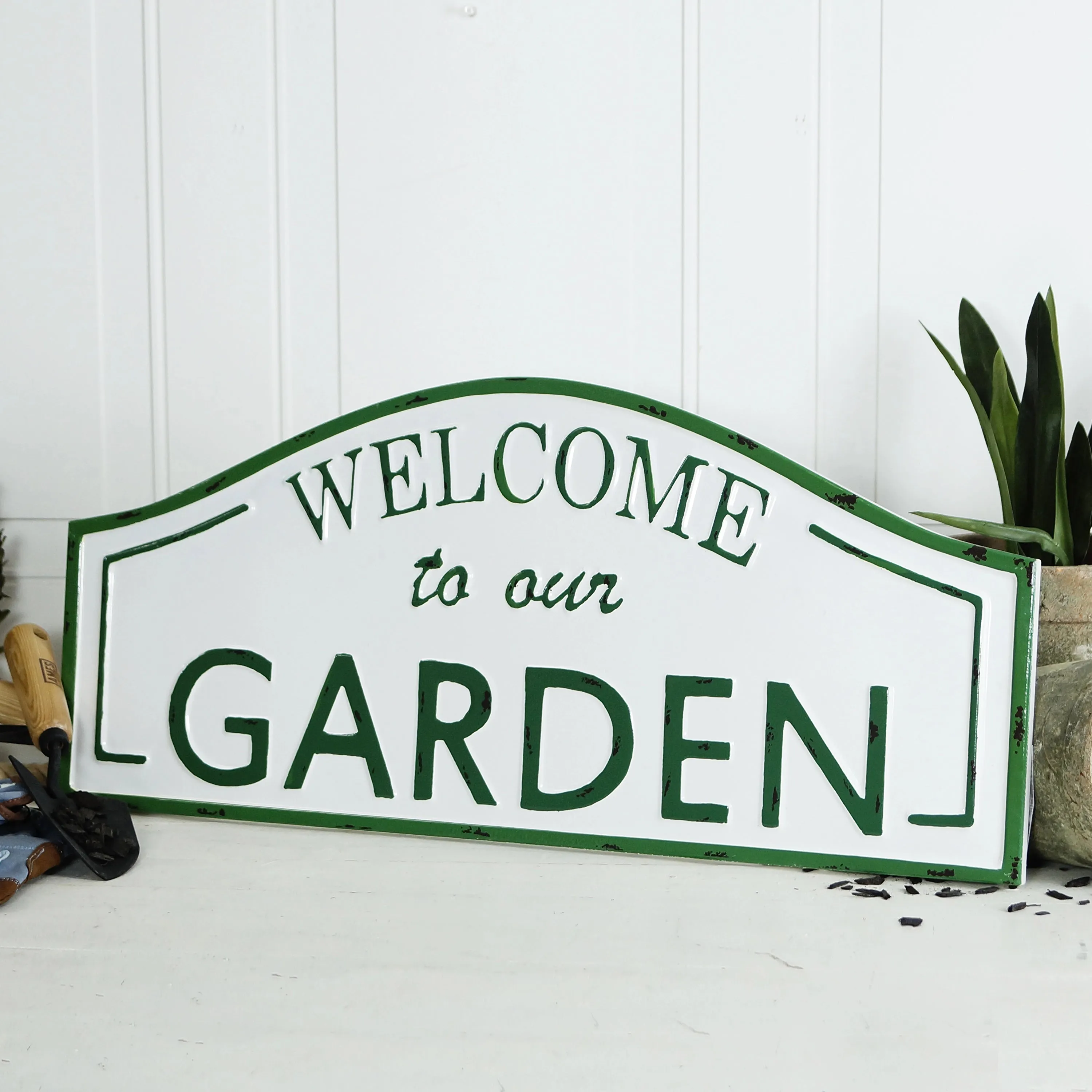 "Welcome To Our Garden" Metal Sign with Gloss Finish