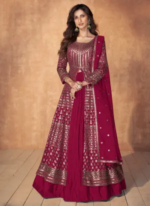 Rani Pink Sequence Embroidery Slit Style Anarkali Lehenga