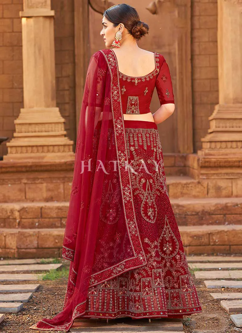 Red Zari And Mirror Embroidered Lehenga Choli