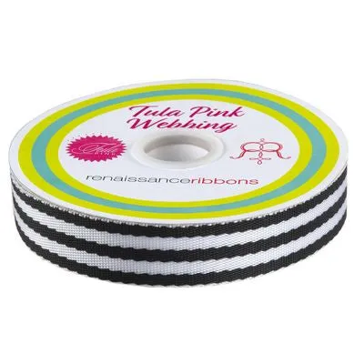 RENAISSANCE RIBBONS - Tula Pink WEBBING - Black and White 1" price per half a yard