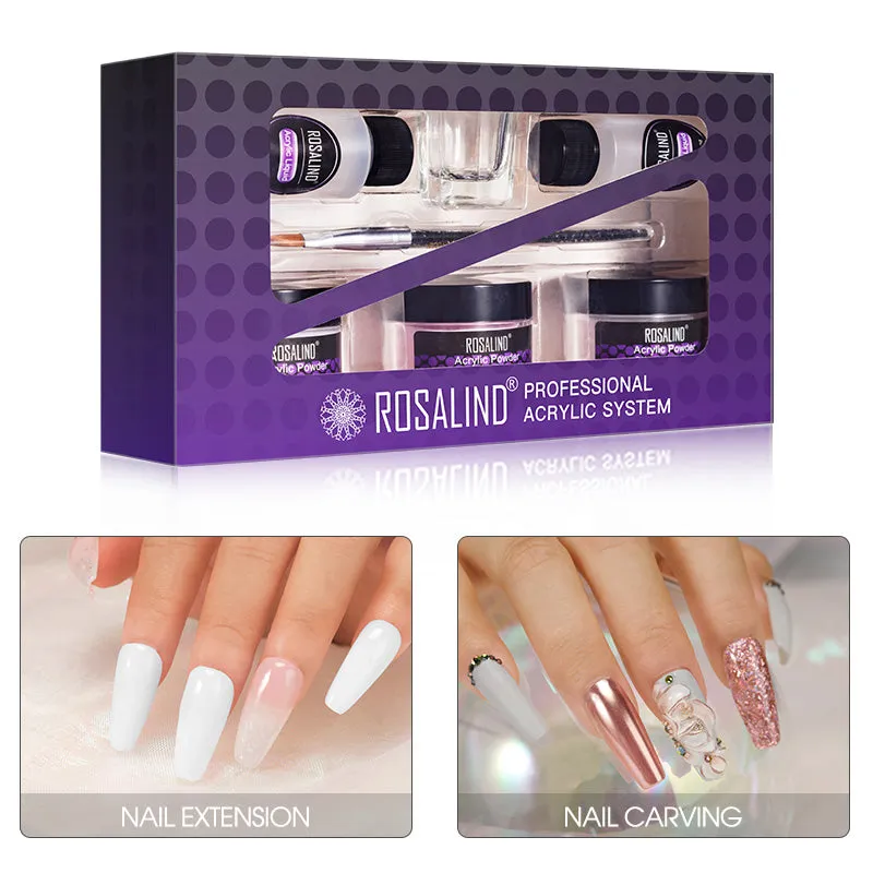 Rosalind Acrylic powder Set Nail Kit 3 Colors Carving Nail Art Gel For Extension Manicure Tools Set Acrylic powder for Nails