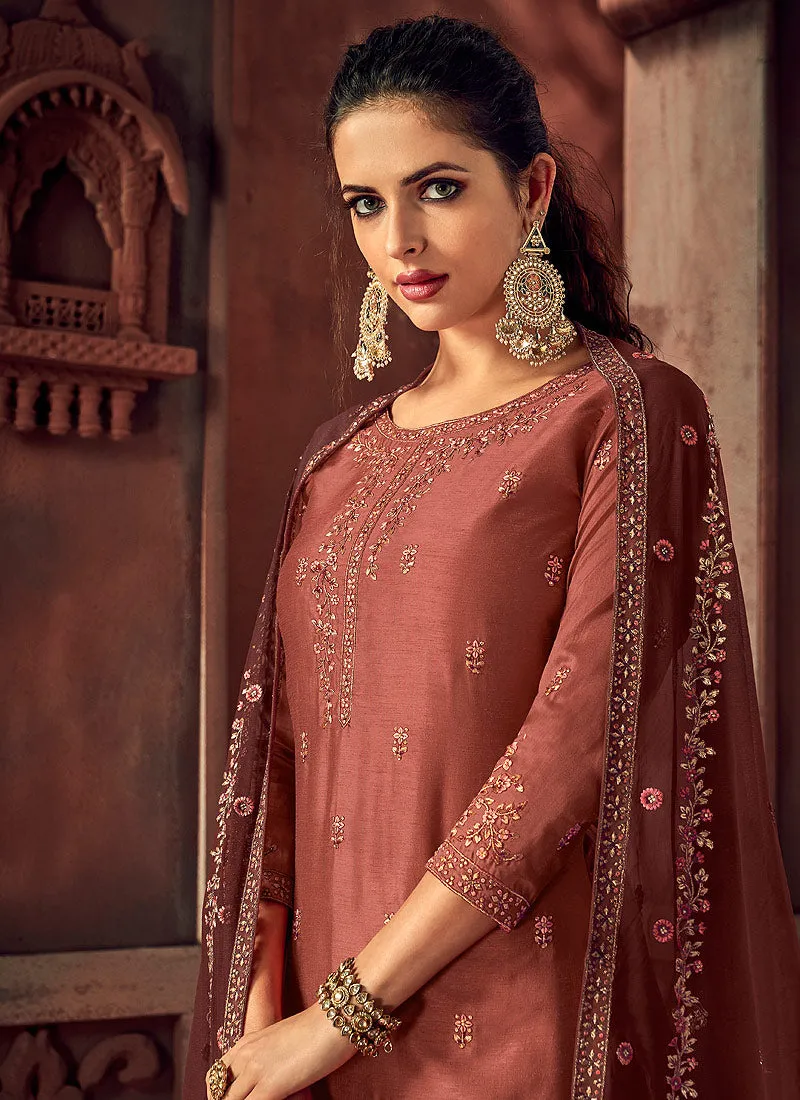 Rust Red Designer Palazzo Suit