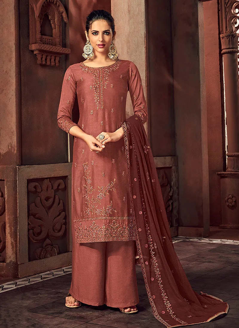 Rust Red Designer Palazzo Suit