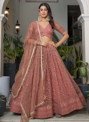 Rust Red Embroidery Wedding Lehenga Choli