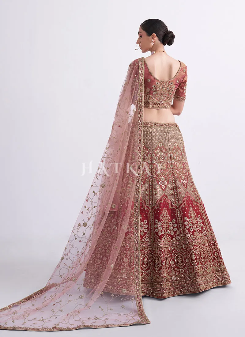 Rust Red Shaded Heavy Embroidered Designer Wedding Lehenga Choli