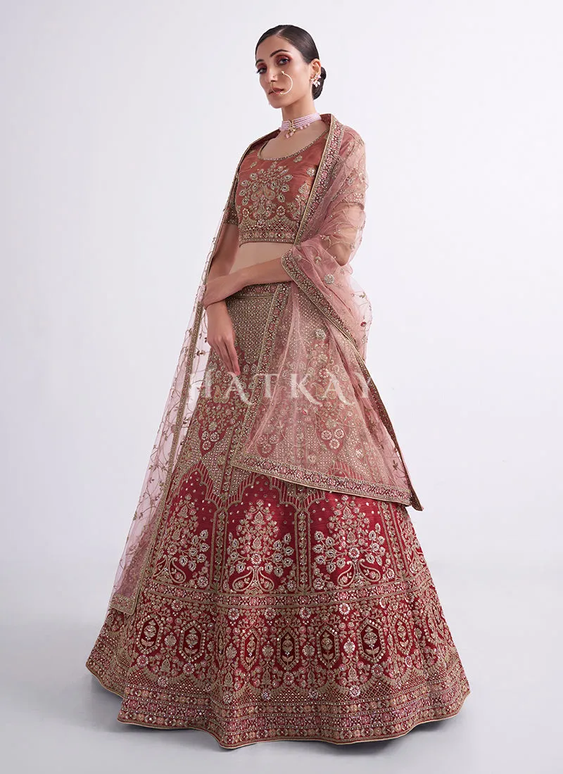 Rust Red Shaded Heavy Embroidered Designer Wedding Lehenga Choli