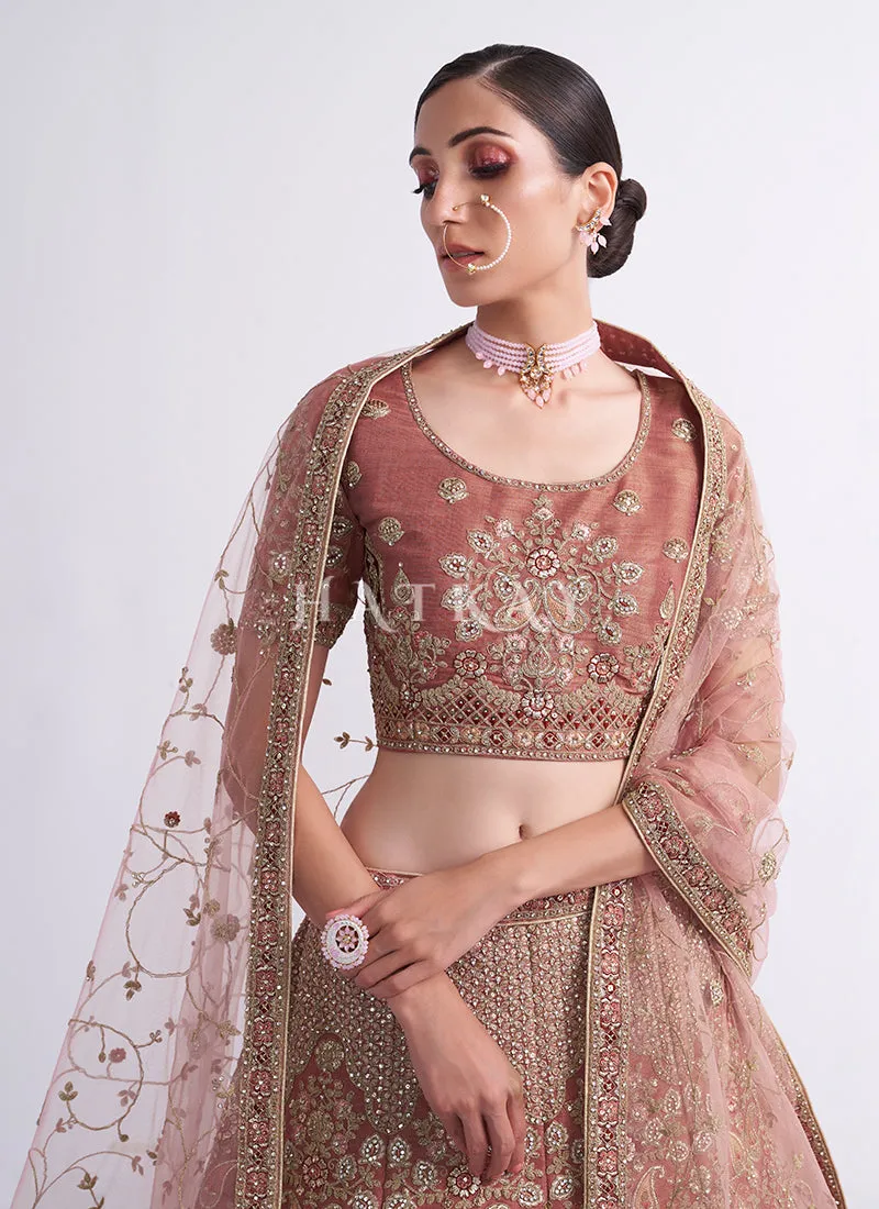 Rust Red Shaded Heavy Embroidered Designer Wedding Lehenga Choli