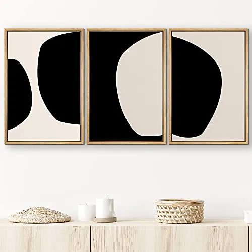 SIGNLEADER Framed Canvas Print Wall Art Negative Space Color Blocks Abstract Shapes Illustrations Modern Art Minimalist Edgy Black and White for Living Room, Bedroom, Office - 24"x36"x3 NATURAL