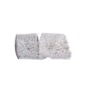 Silver Tinsel Frizette Ribbon, 4" X 10YD