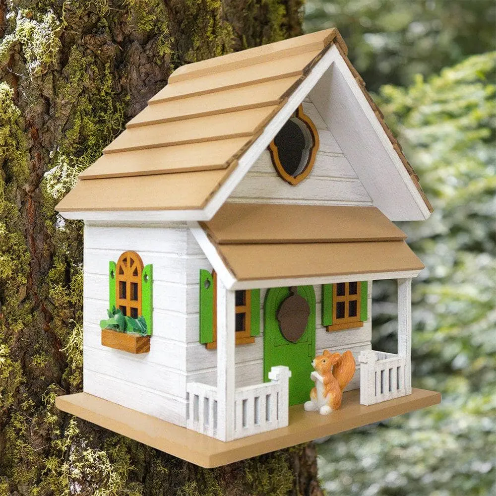 Squirrel Cottage Birdhouse - White