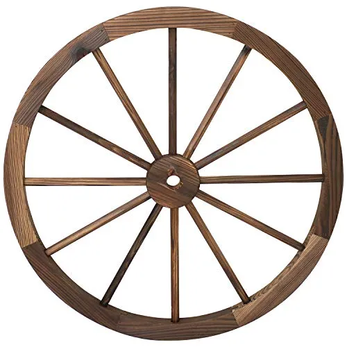 Sunnydaze Decorative Wooden Wagon Wheel - Set of 2 - Natural Fir Wood - Rustic Western Indoor and Outdoor Decor - Ideal for Kitchen, Garden, Porch, Patio, Yard and Landscape - 29-Inch - Natural