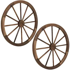 Sunnydaze Decorative Wooden Wagon Wheel - Set of 2 - Natural Fir Wood - Rustic Western Indoor and Outdoor Decor - Ideal for Kitchen, Garden, Porch, Patio, Yard and Landscape - 29-Inch - Natural