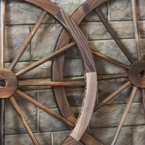 Sunnydaze Decorative Wooden Wagon Wheel - Set of 2 - Natural Fir Wood - Rustic Western Indoor and Outdoor Decor - Ideal for Kitchen, Garden, Porch, Patio, Yard and Landscape - 29-Inch - Natural