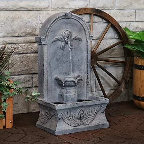 Sunnydaze Indoor or Outdoor Wall Mounted Fountain - French-Inspired Design - Glass Fiber Reinforced Concrete - Flat Back Freestanding Outdoor Wall Fountain for Garden or Patio - 28-Inch