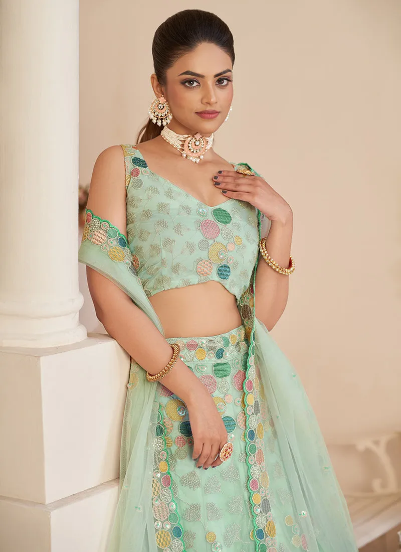 Teal Blue Multi Sequence Embroidery Festive Lehenga Choli