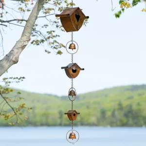 Triple Birdhouse and Bells Hanging Ornament