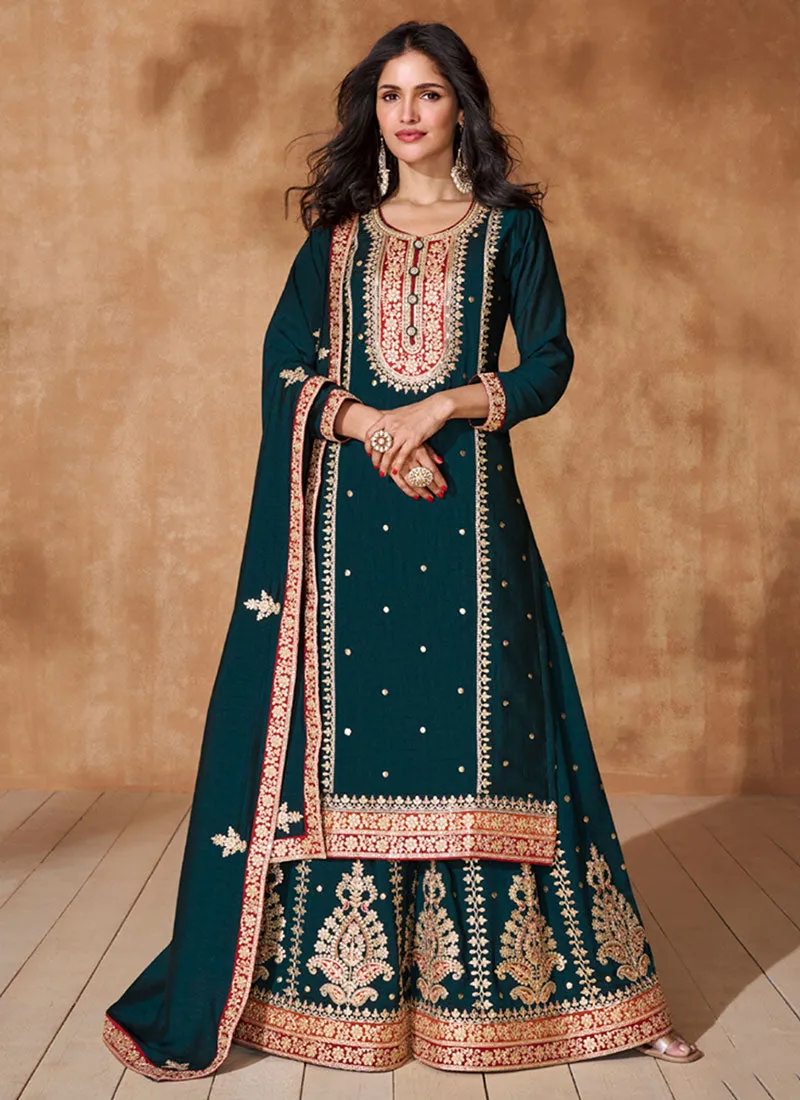 Turquoise Multi Embroidery Sharara Suit