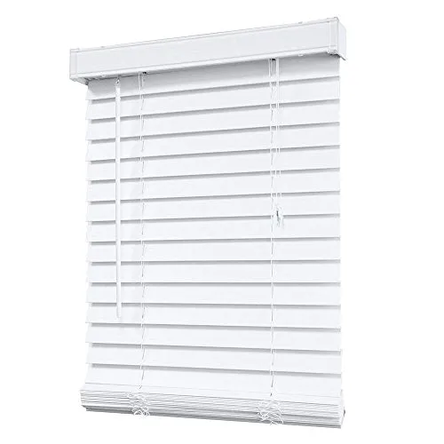 Ultra Premium White 2" Inch Faux Wood Blind 64" Inch Long - 70 3/4"W x 64" L (Actual Size 70 1/4" x 64") - Custom Cut