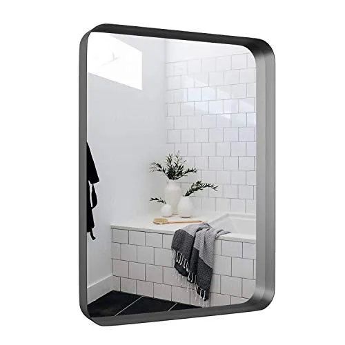 Upland Oaks Medium Bathroom Mirrors for Wall - Modern Rectangular Mirror with Seamless Metal Mirror Frame - Easy to Install, Mounting Hardware Included (Silver, Recessed 30"x22")