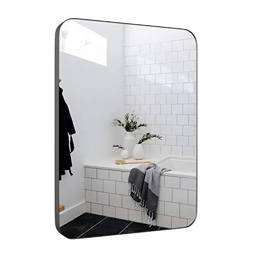 Upland Oaks Medium Bathroom Mirrors for Wall - Modern Rectangular Mirror with Seamless Metal Mirror Frame - Easy to Install, Mounting Hardware Included (Silver, Slim Lip 30"x22")