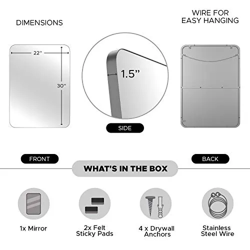 Upland Oaks Medium Bathroom Mirrors for Wall - Modern Rectangular Mirror with Seamless Metal Mirror Frame - Easy to Install, Mounting Hardware Included (Silver, Slim Lip 30"x22")