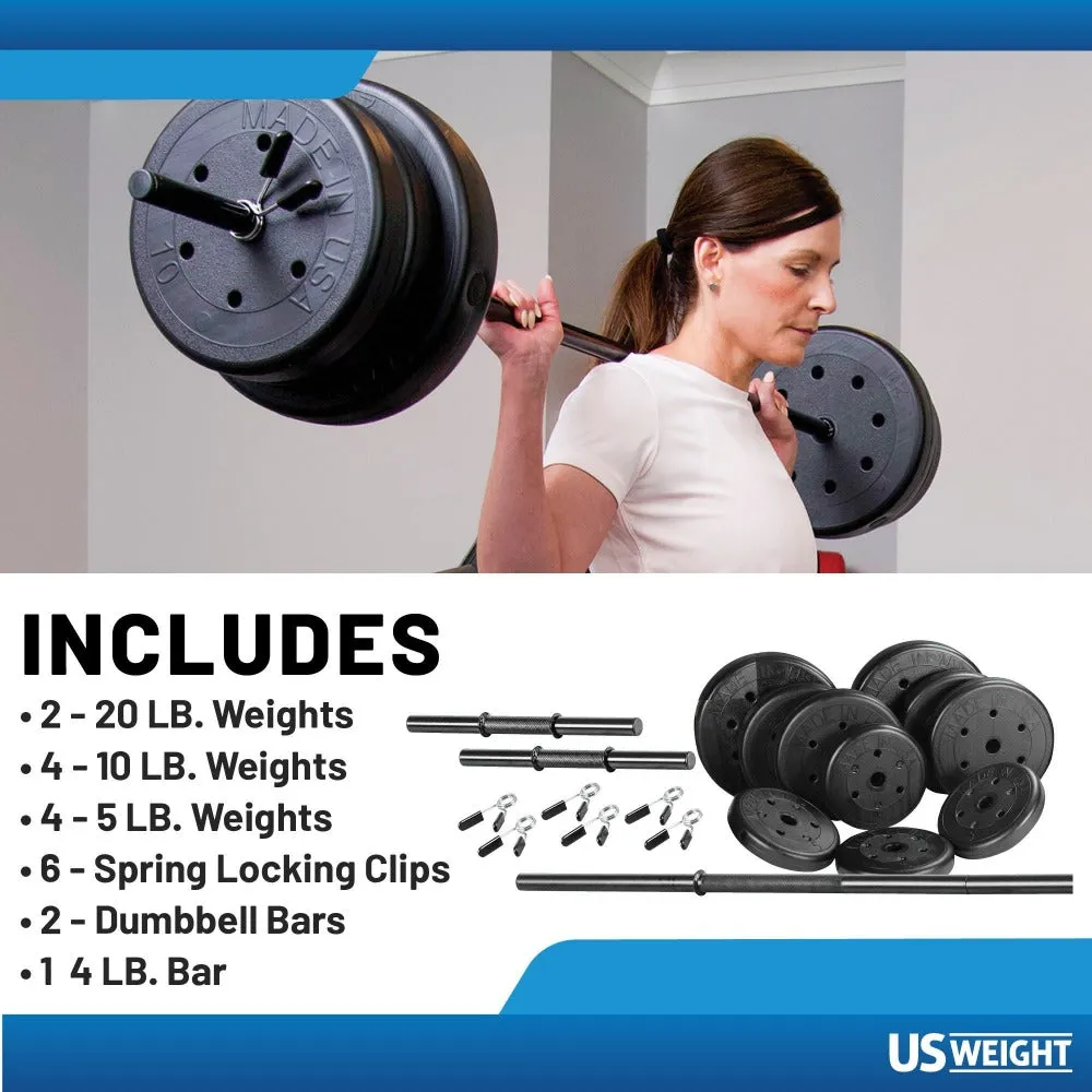 US Weight 105 Pound Barbell Weight Set for Home Gym| Adjustable Weight Set with Two Dumbbell Bars and Full 6 Ft Bar