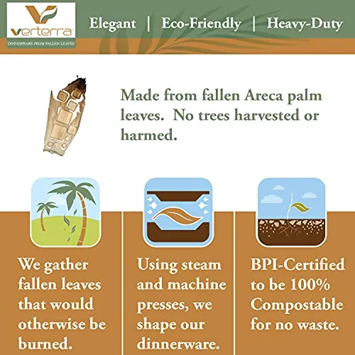 VerTerra 100% Compostable Palm Leaf 7" x 8.5" Disposable Plate, Heavy Duty, Eco-Friendly, Biodegradable, Sustainable Dinnerware for Weddings, Events, Parties (300-Pack)